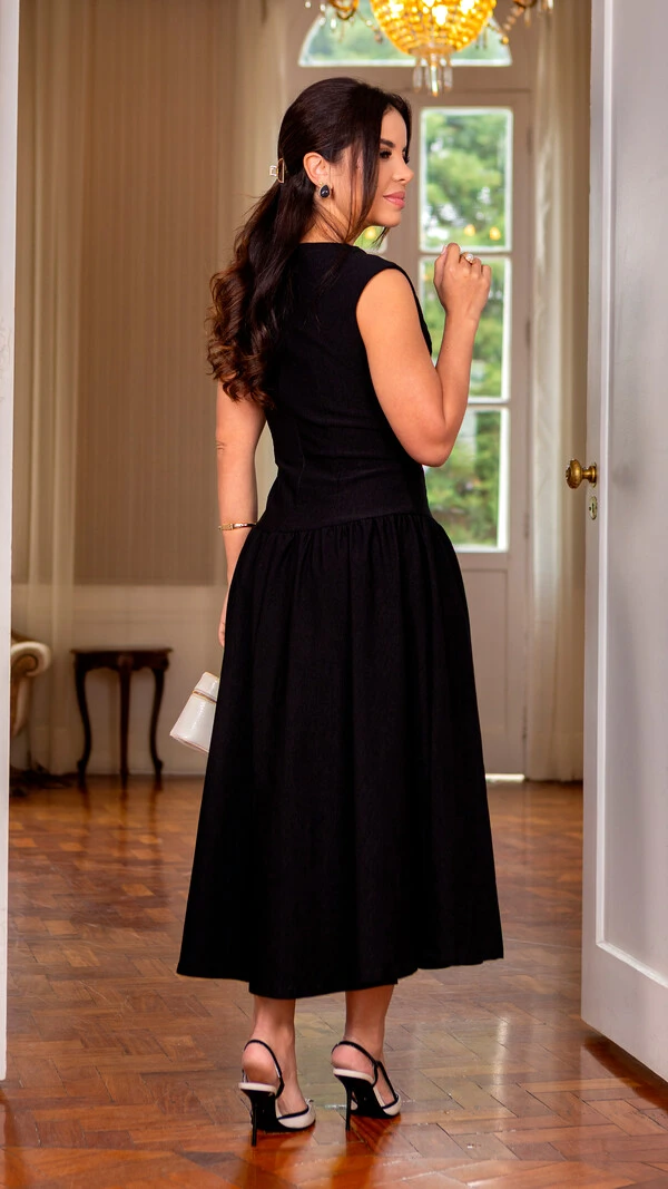 Vestido Max Midi Ariela Sem Mangas em Malha de Viscose