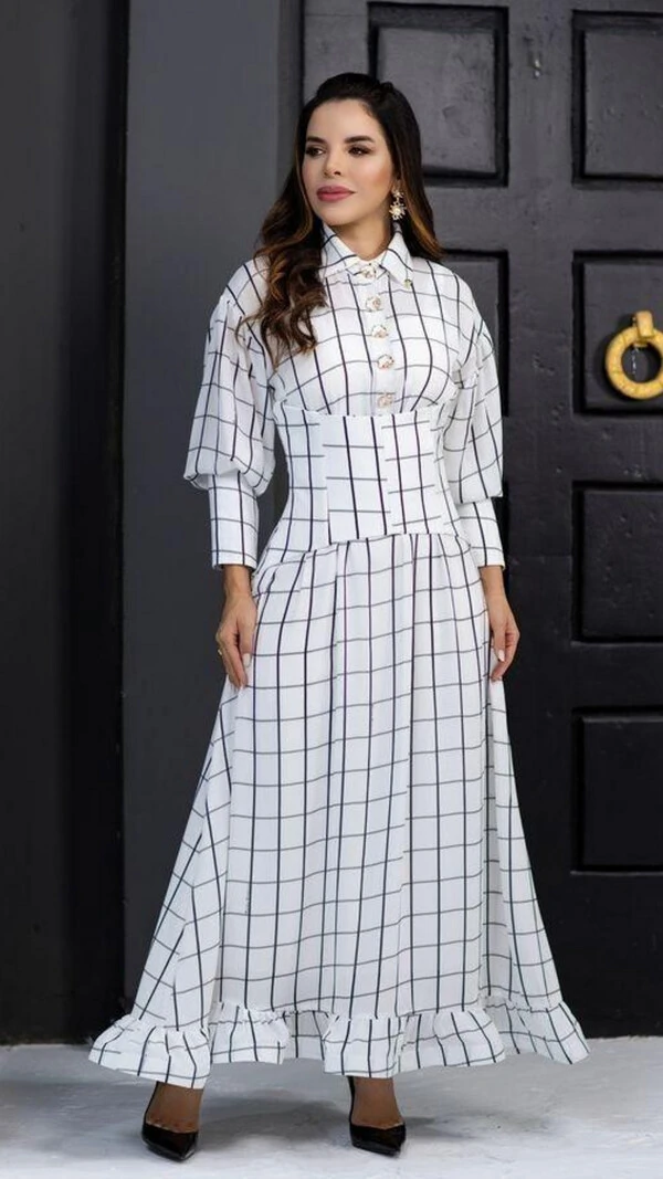 Vestido Longo Branco Nadir Corset Removível Gola Colarinho
