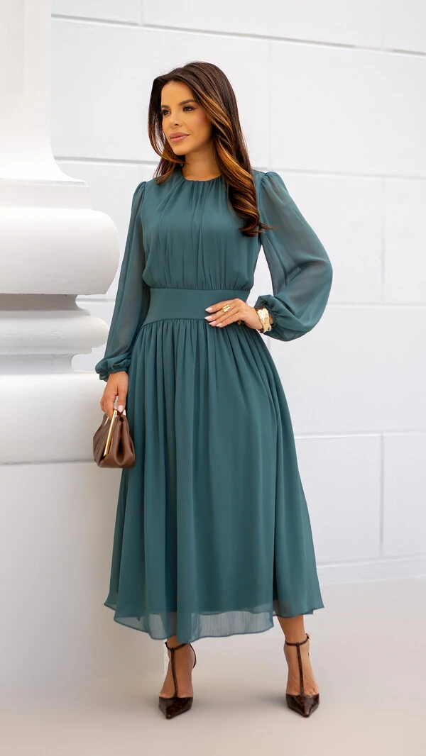 Vestido Max Midi Joquebede em Crepe com Cintura Marcada
