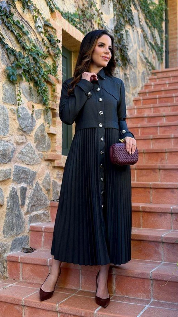 Vestido Midi Trench Coat Alfaiataria Shirley Preto
