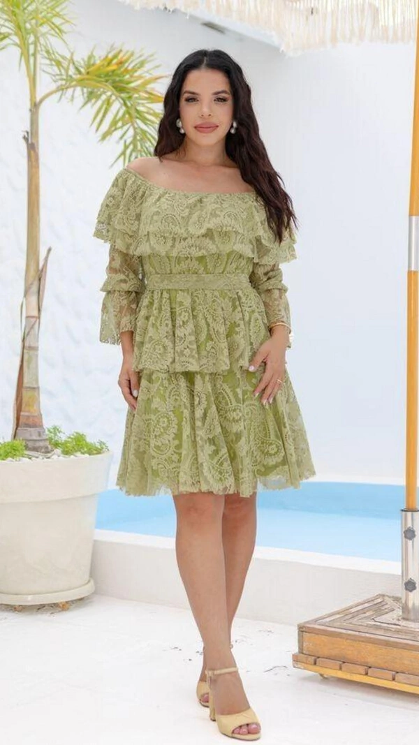 Vestido Curto Renda Janaína Saia Marias Ombro a Ombro