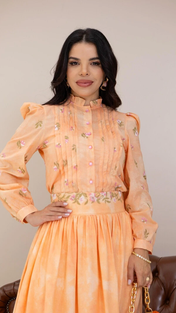 Camisa Adele Bordada em Algodão Manga Longa