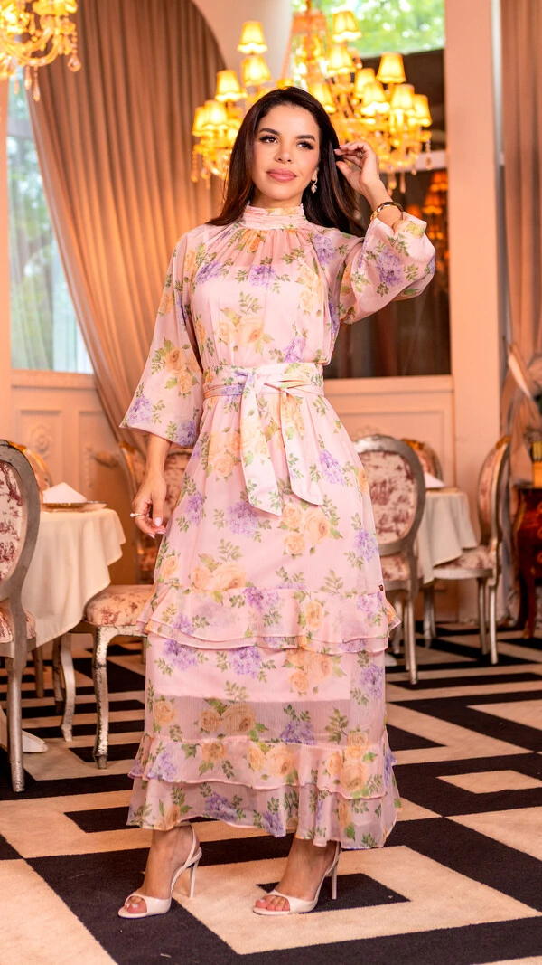 Vestido Longo Rubenita em Crepe com Faixa para Amarração