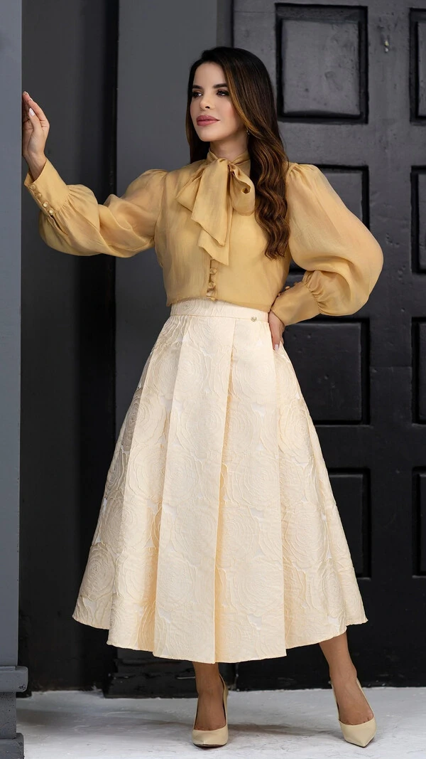 Camisa Alaíde em Liocel com Gola Laço