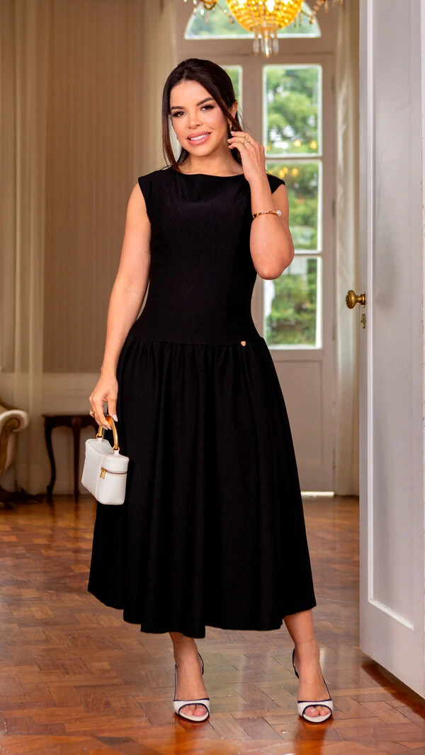 Vestido Max Midi Ariela Sem Mangas em Malha de Viscose