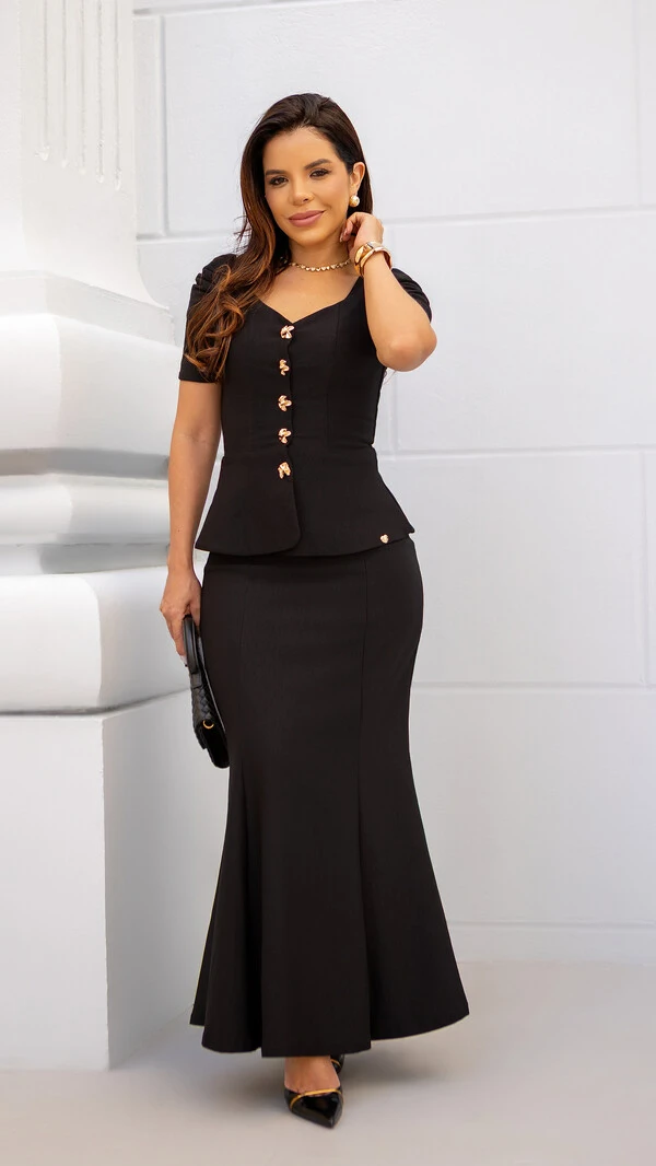 Blusa Dinah Peplum em Alfaiataria com Botões Dourados