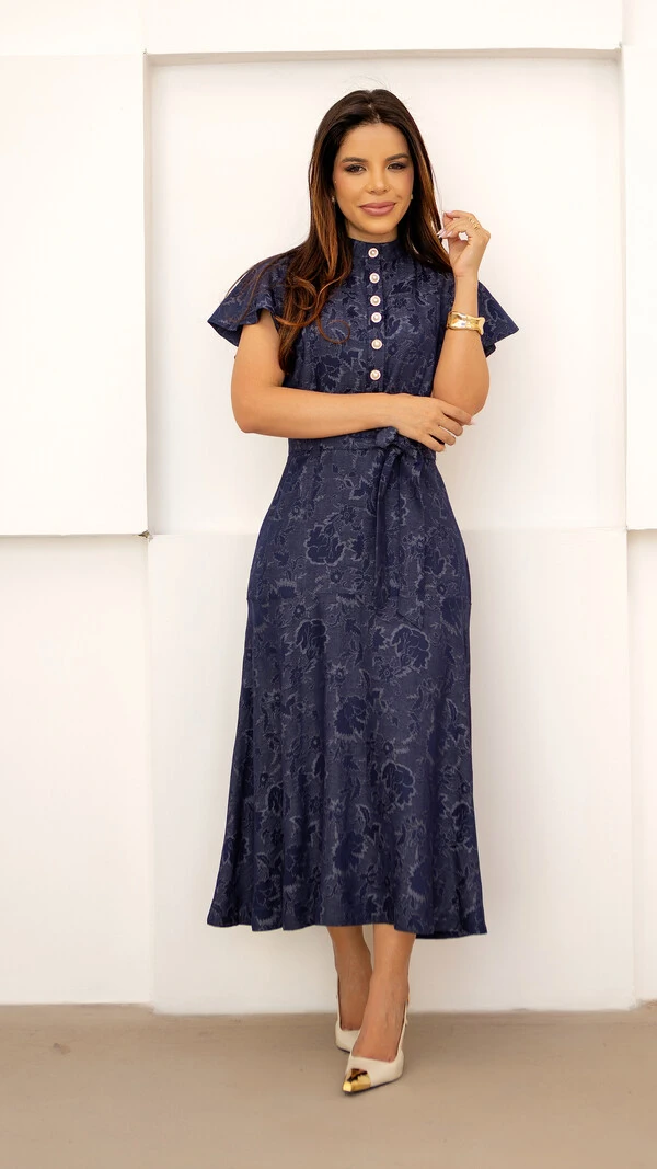 Vestido Max Midi Mauricia em Jacquard de Viscose