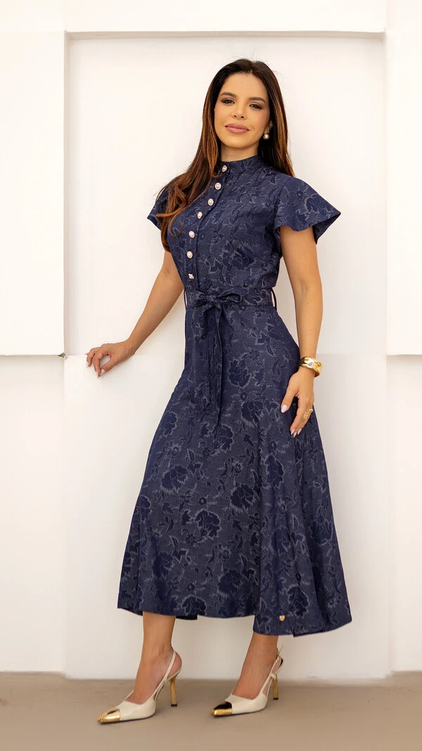 Vestido Max Midi Mauricia em Jacquard de Viscose