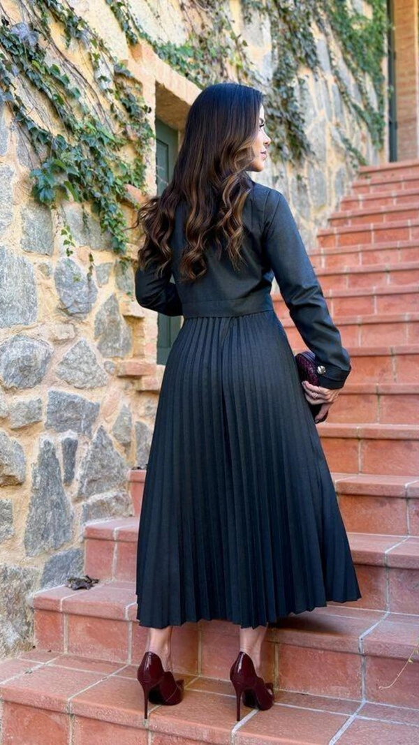 Vestido Midi Trench Coat Alfaiataria Shirley Preto