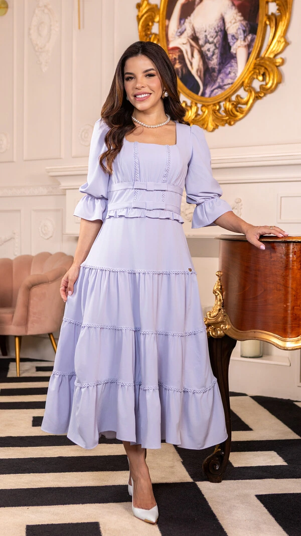 Vestido Max Midi Kira com Entremeios e Laços