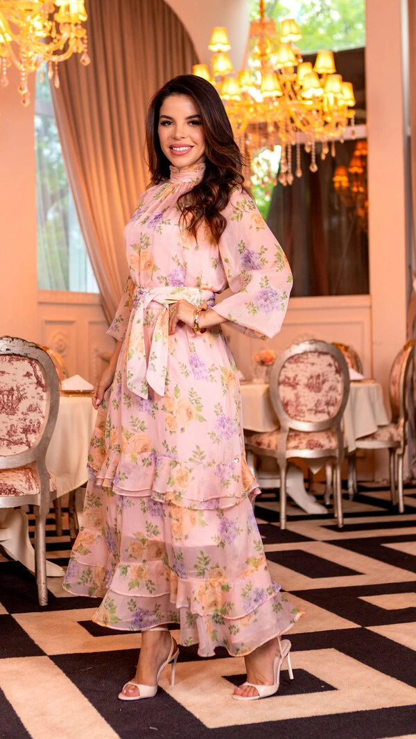 Vestido Longo Rubenita em Crepe com Faixa para Amarração