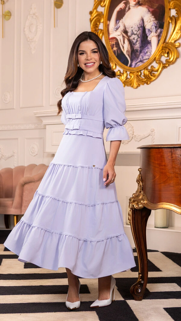Vestido Max Midi Kira com Entremeios e Laços