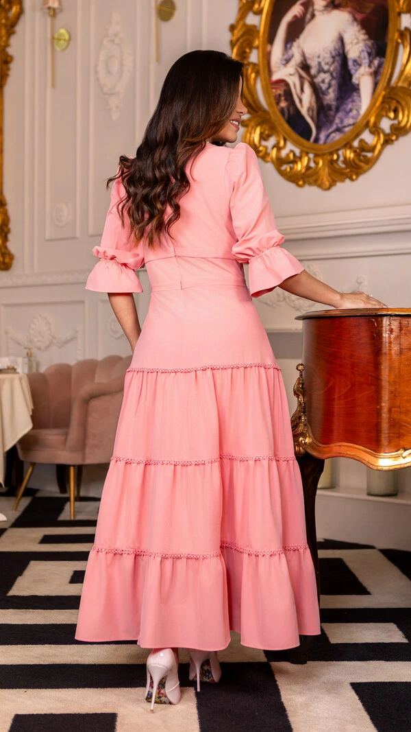 Vestido Max Midi Kira com Entremeios e Laços