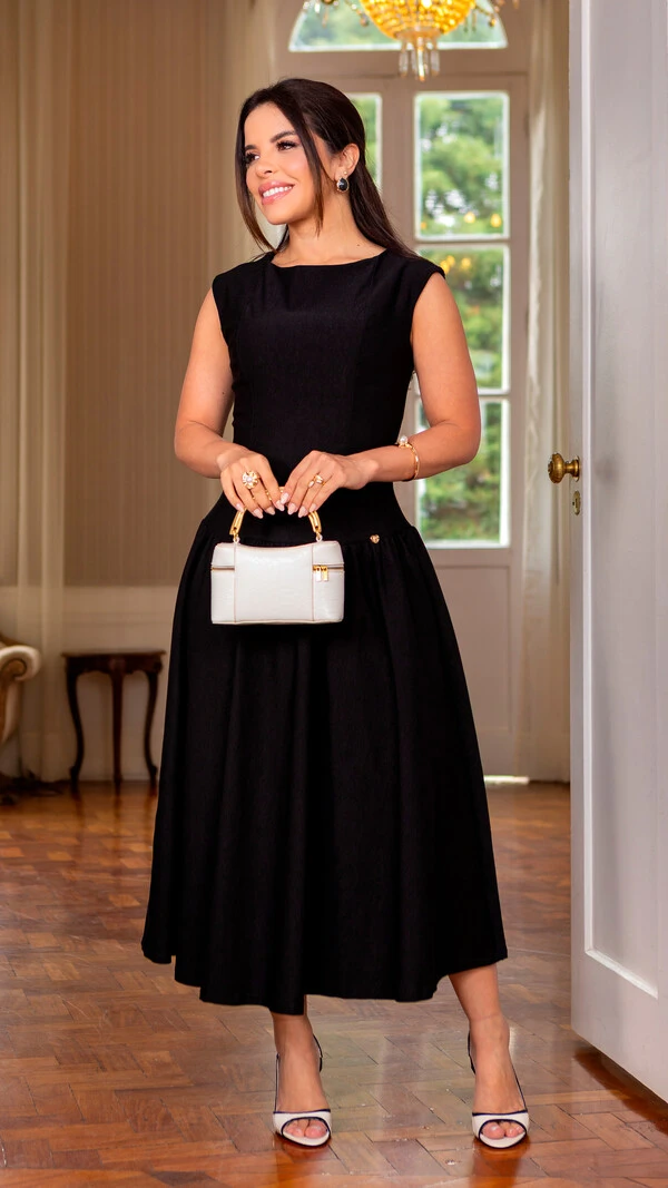 Vestido Max Midi Ariela Sem Mangas em Malha de Viscose