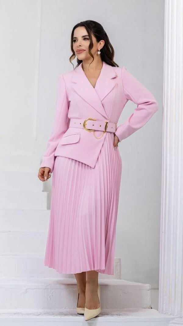 Vestido Midi Rosa Catrina Alfaiataria Gola Sobreposta