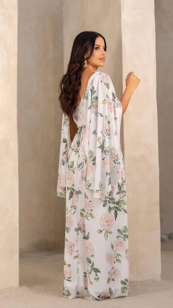 Vestido Longo Estampado Dorothy com Faixa na Cintura
