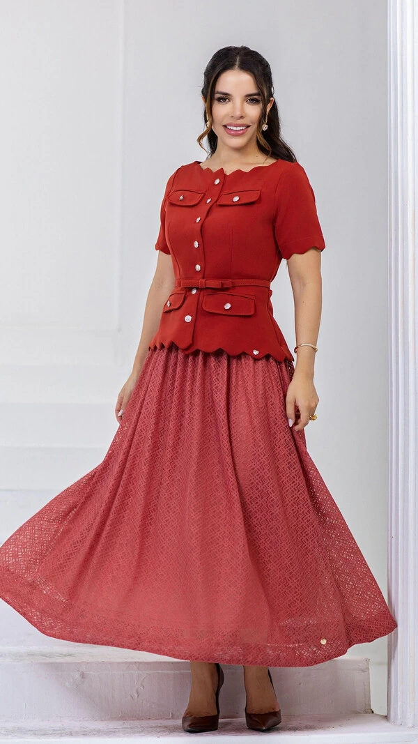 Saia Maxi Midi Celina em Renda Sofisticada