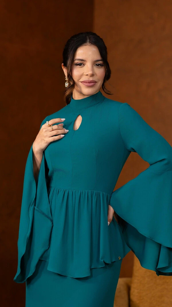 Vestido Longo Verde Tayane Crepe Gola Alta
