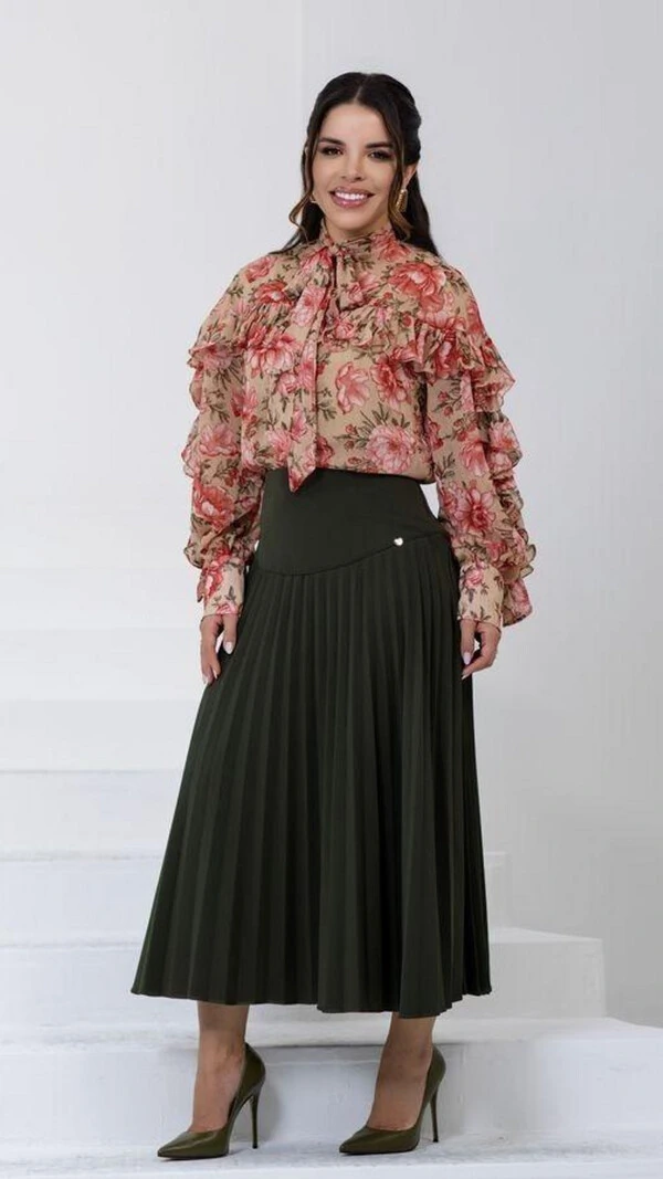 Camisa Constança em Crepe com Gola Laço