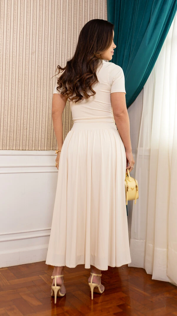 Vestido Longo Lêda em Malha com Cintura Marcada