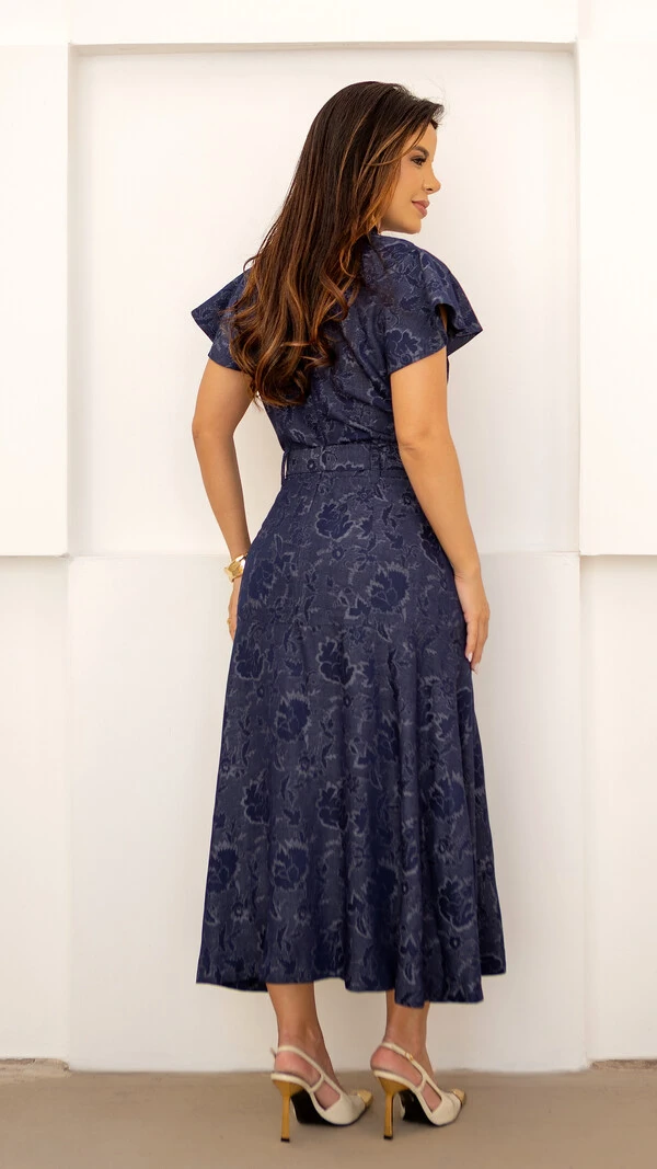 Vestido Max Midi Mauricia em Jacquard de Viscose