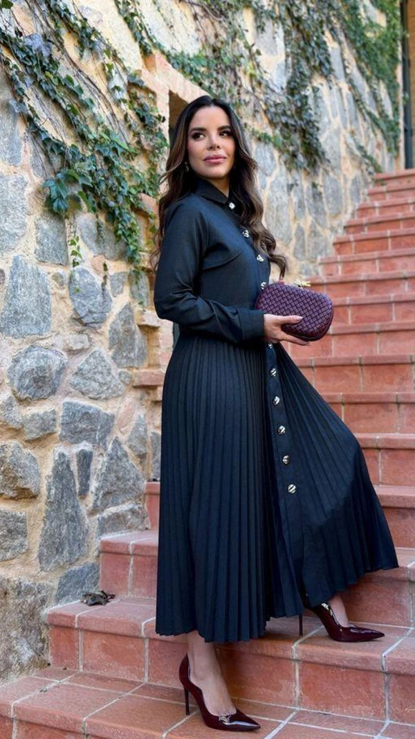 Vestido Midi Trench Coat Alfaiataria Shirley Preto