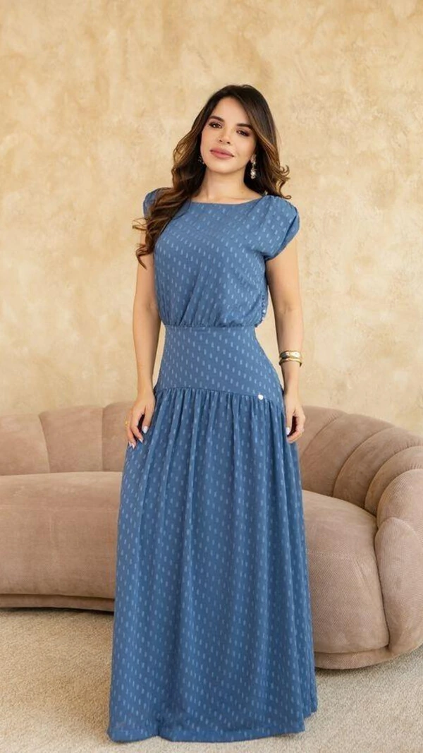 Vestido Longo de Festa Crepe Yanka Caimento Fluido