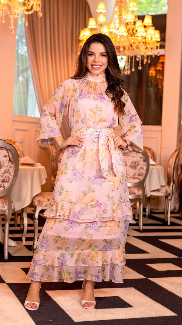 Vestido Longo Rubenita em Crepe com Faixa para Amarração