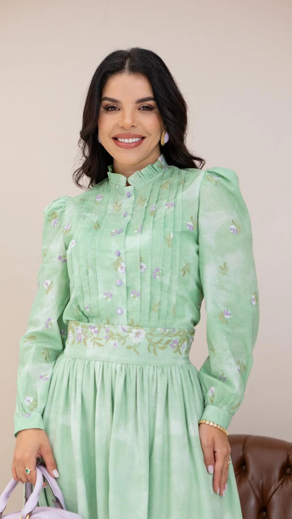 Camisa Adele Bordada em Algodão Manga Longa