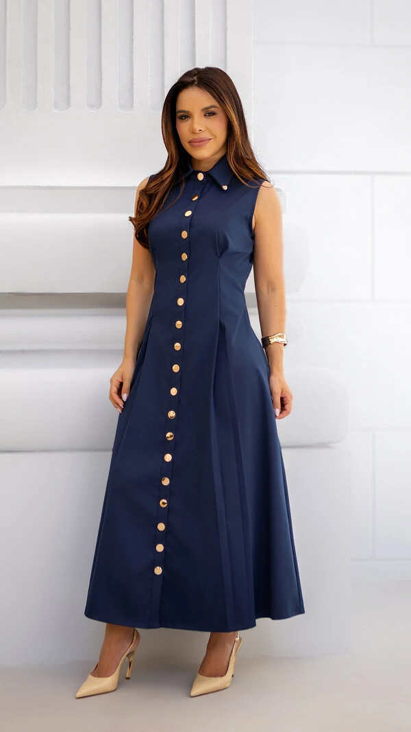 Vestido Max Midi Liliane em Alfaiataria Sarjada