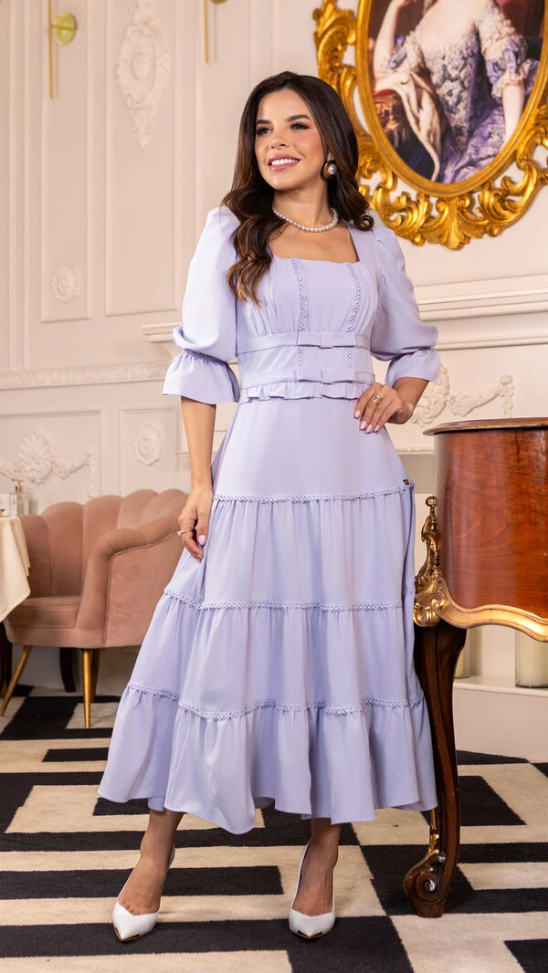 Vestido Max Midi Kira com Entremeios e Laços