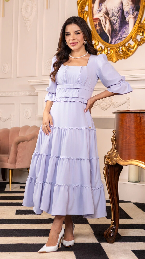 Vestido Max Midi Kira com Entremeios e Laços