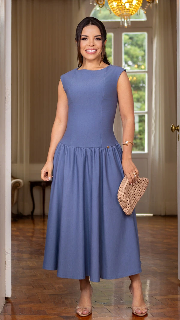 Vestido Max Midi Ariela Sem Mangas em Malha de Viscose