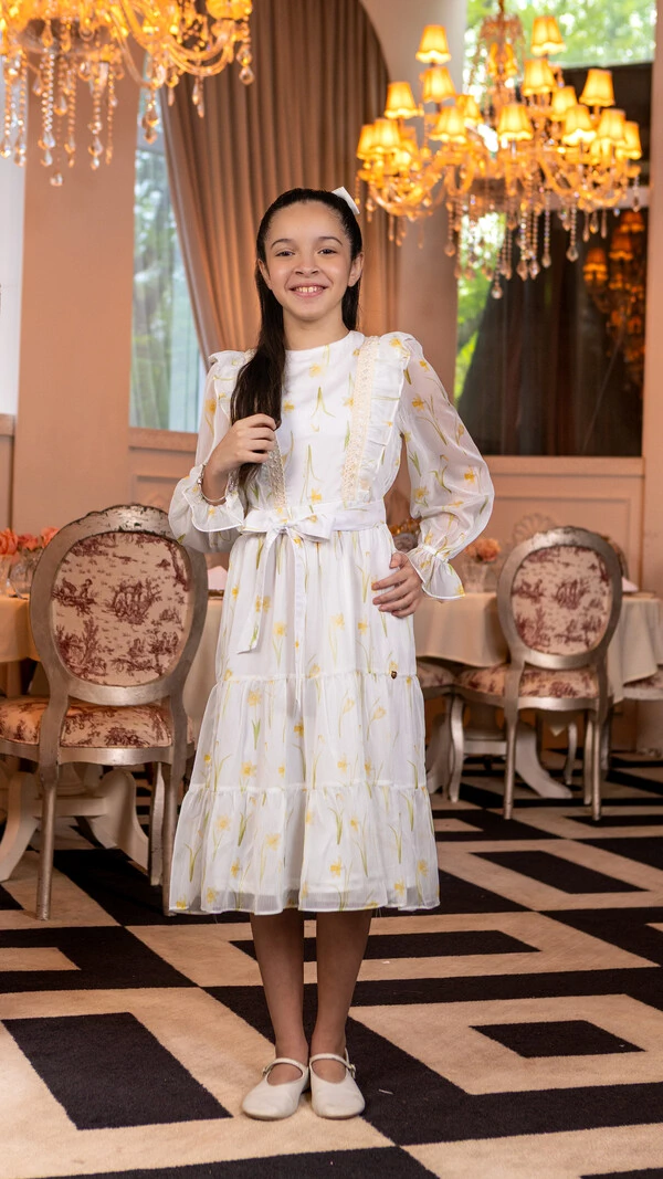 Vestido Infantil Max Midi Fiorella em Crepe com Renda