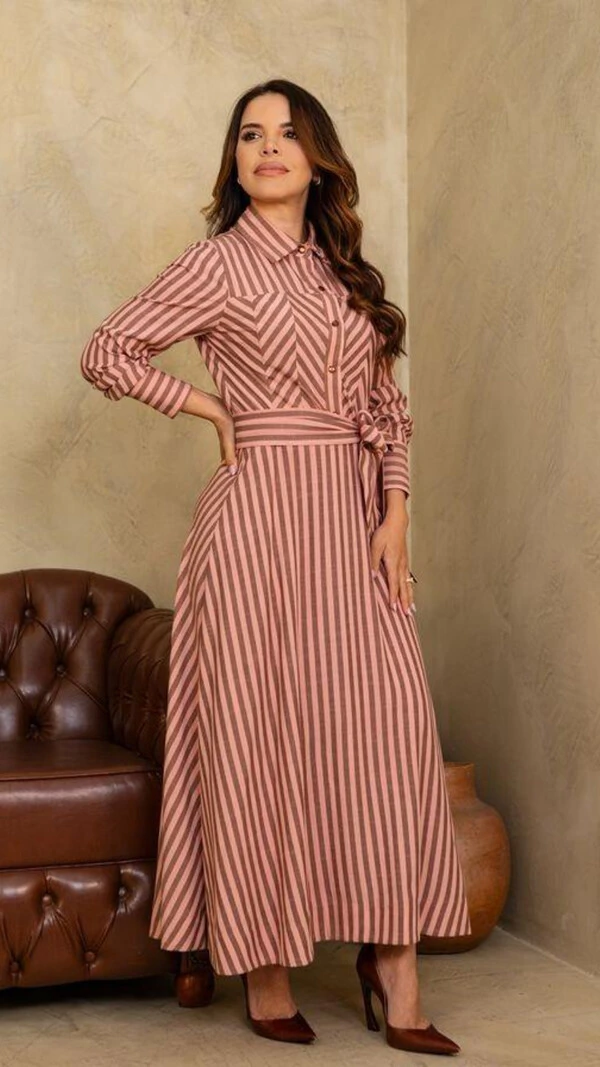 Vestido Midi Rosa Karine Viscose Gola