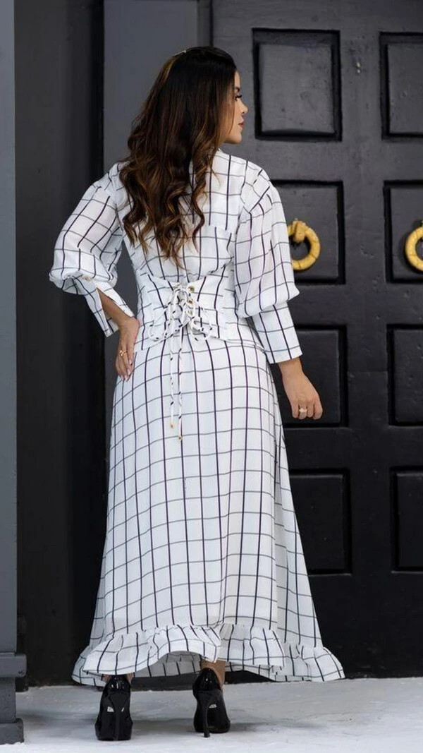Vestido Longo Branco Nadir Corset Removível Gola Colarinho