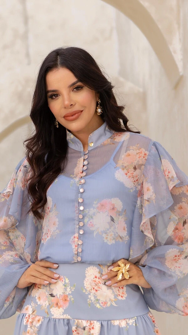 Camisa Nadine Floral em Alfaiataria Leve