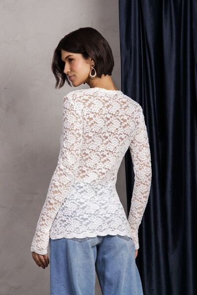 FotoBlusa Renda Manga Longa