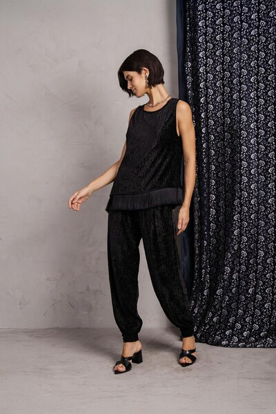 FotoConjunto Plissado Veludo Franja