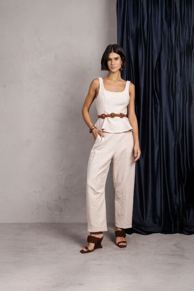 Foto Calca Tweed Liso Recorte