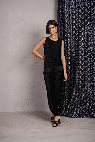 Foto Conjunto Plissado Veludo Franja