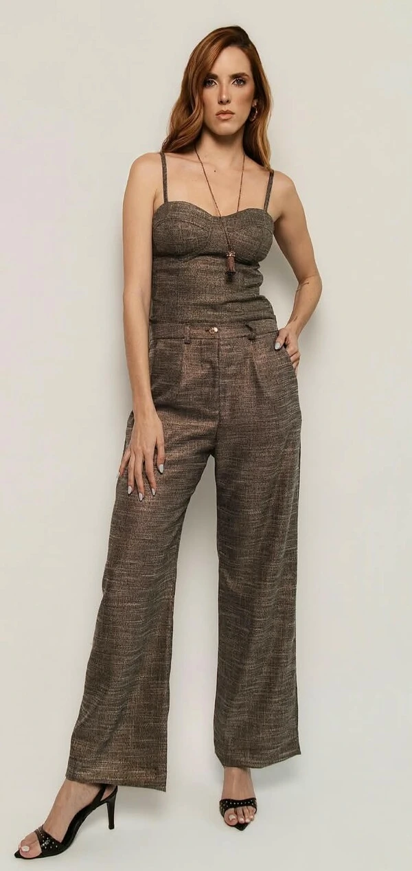 Calça de Alfaiataria de Linho com detalhes em Lurex