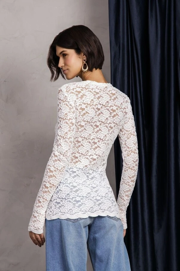 Blusa Renda Manga Longa