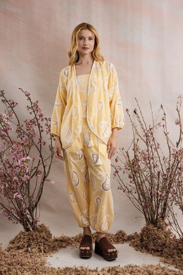 Kimono Morcego Algodao Bordado Kashmir