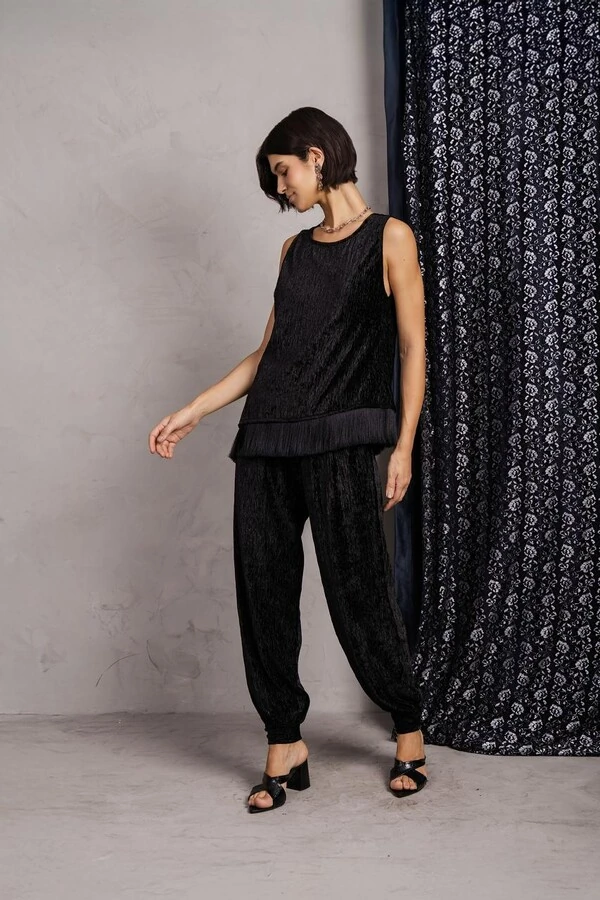 Conjunto Plissado Veludo Franja