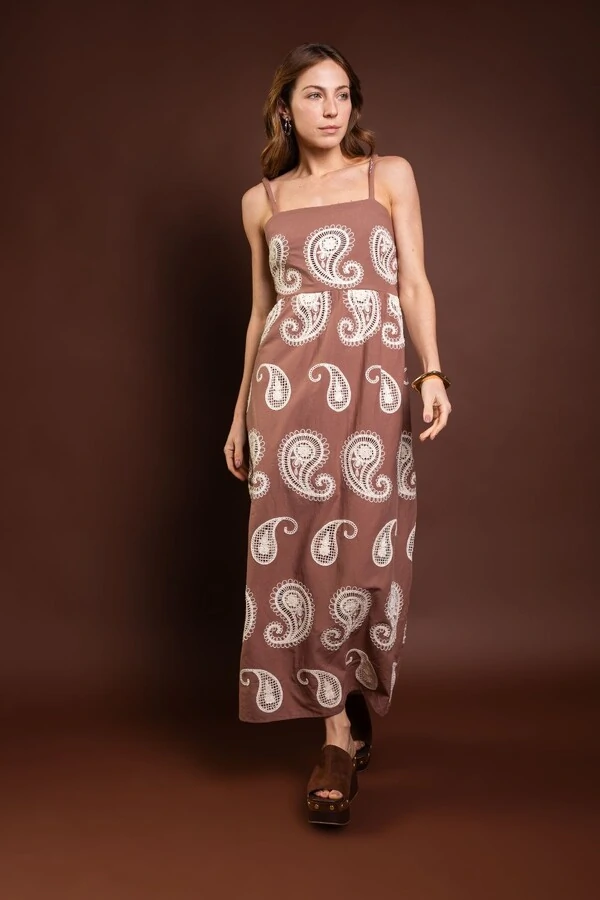 Vestido Algodao Bordado Kashmir