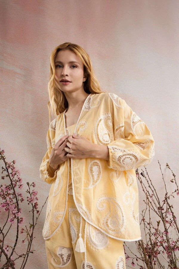 Kimono Morcego Algodao Bordado Kashmir