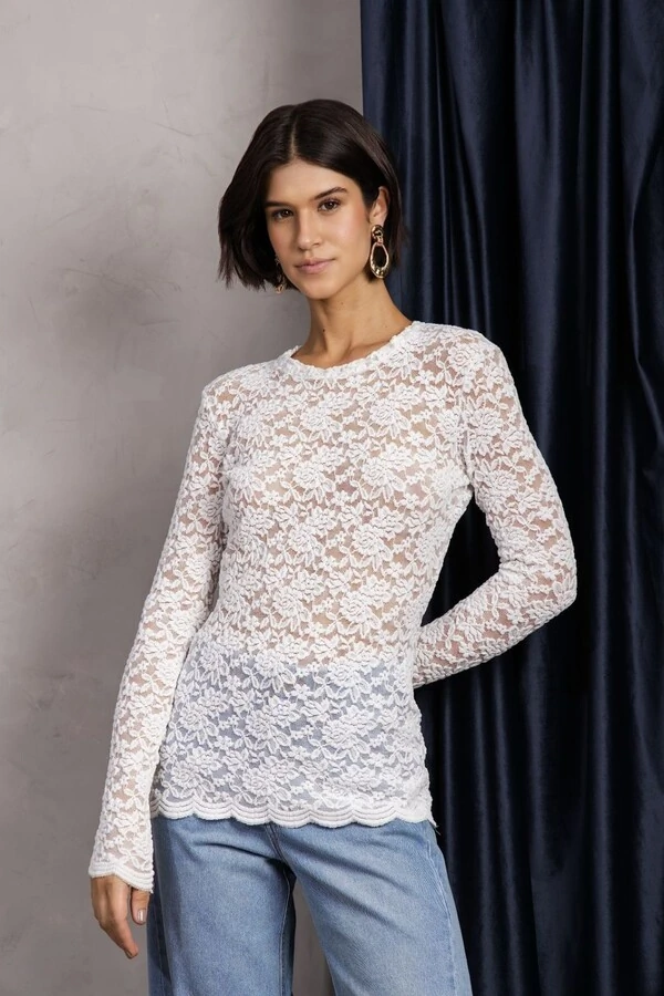 Blusa Renda Manga Longa