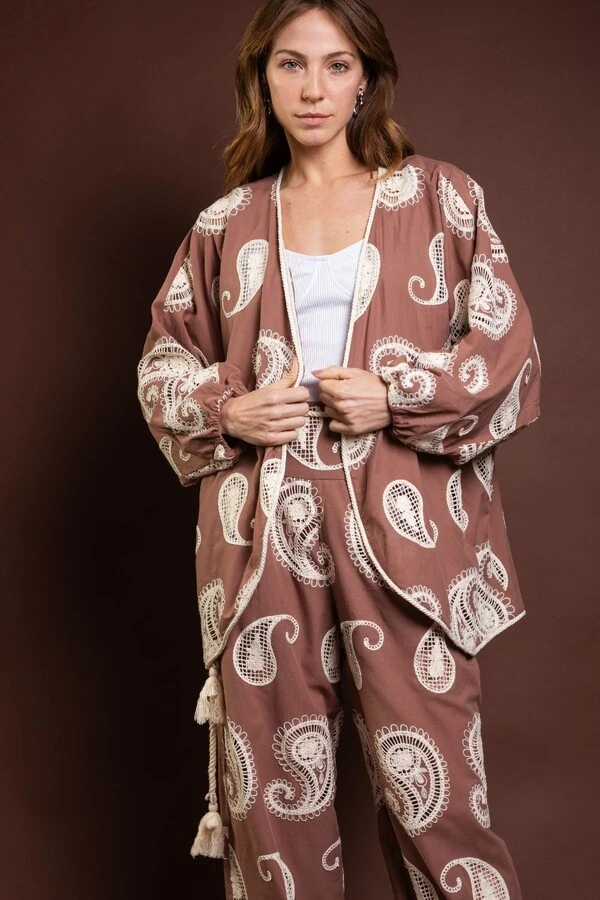 Kimono Morcego Algodao Bordado Kashmir