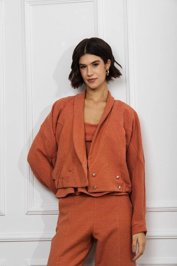 Calca Tweed Liso Recorte